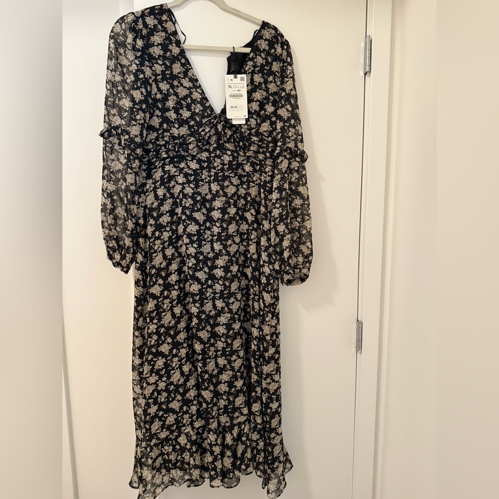 Zara Black Floral Midi Dress